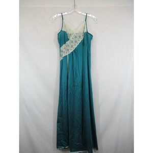 Vintage Pinehurst Lingerie Satin Slip Chemise Women Medium Blue Slit Nylon Maxi